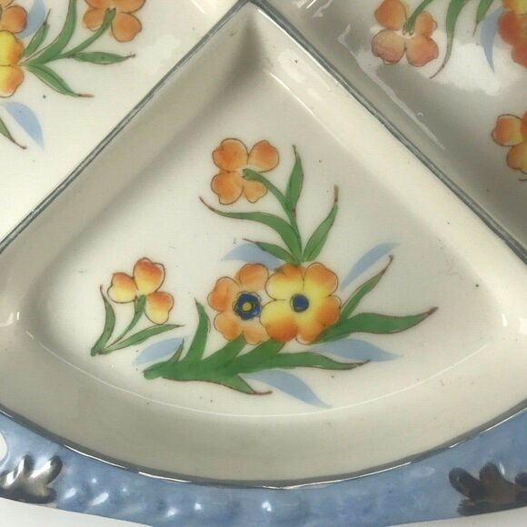 Moriyama Hand Painted 4 Section Divided Serving Bowl Dish Japan Poppies Floral - Picture 6 of 11
